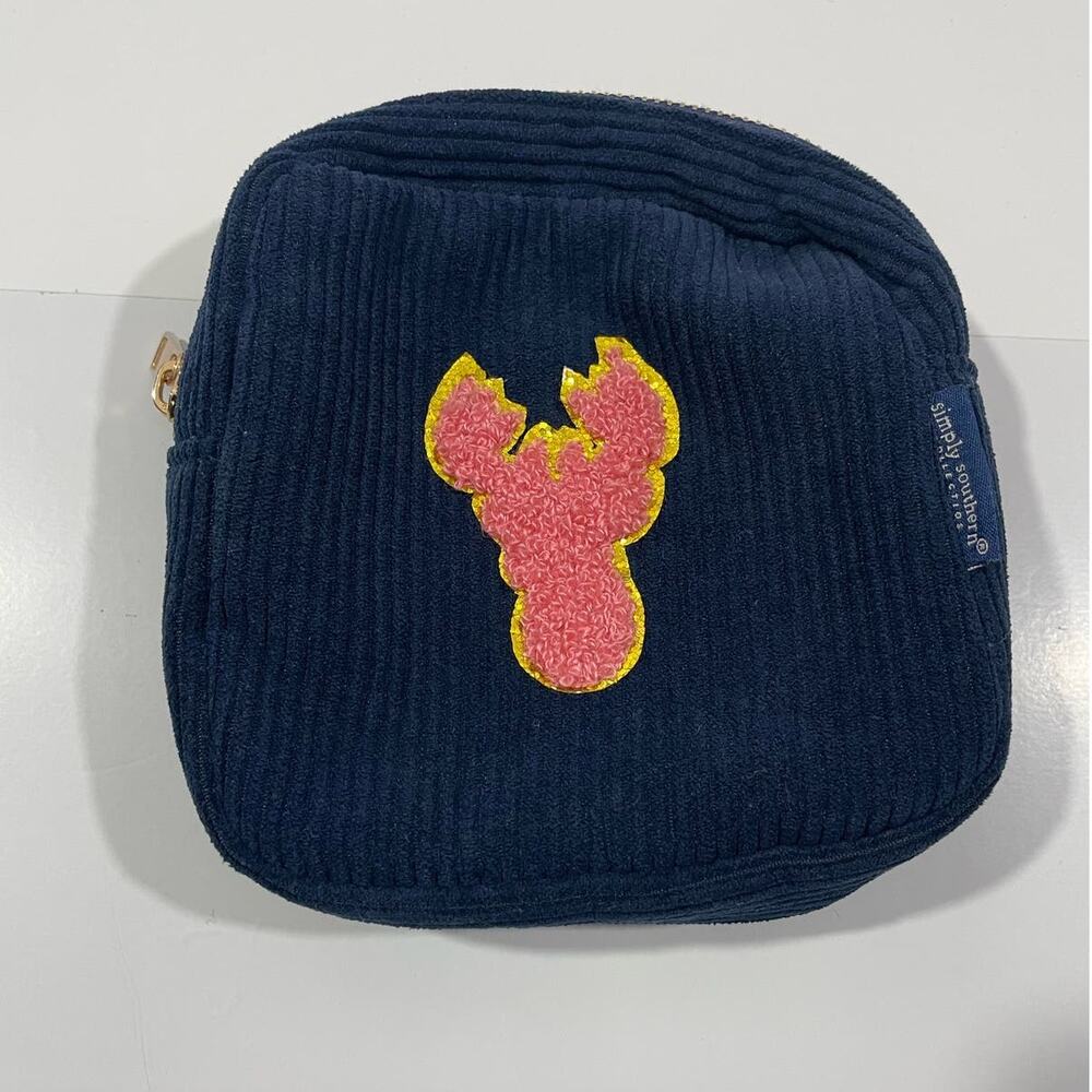 Simply Southern Navy Blue Corduroy Pouch Pink Deer Head